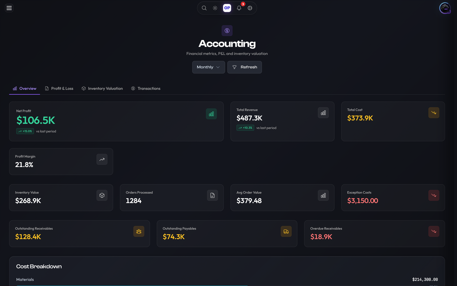 Finance & Accounting, OpsUI product screenshot