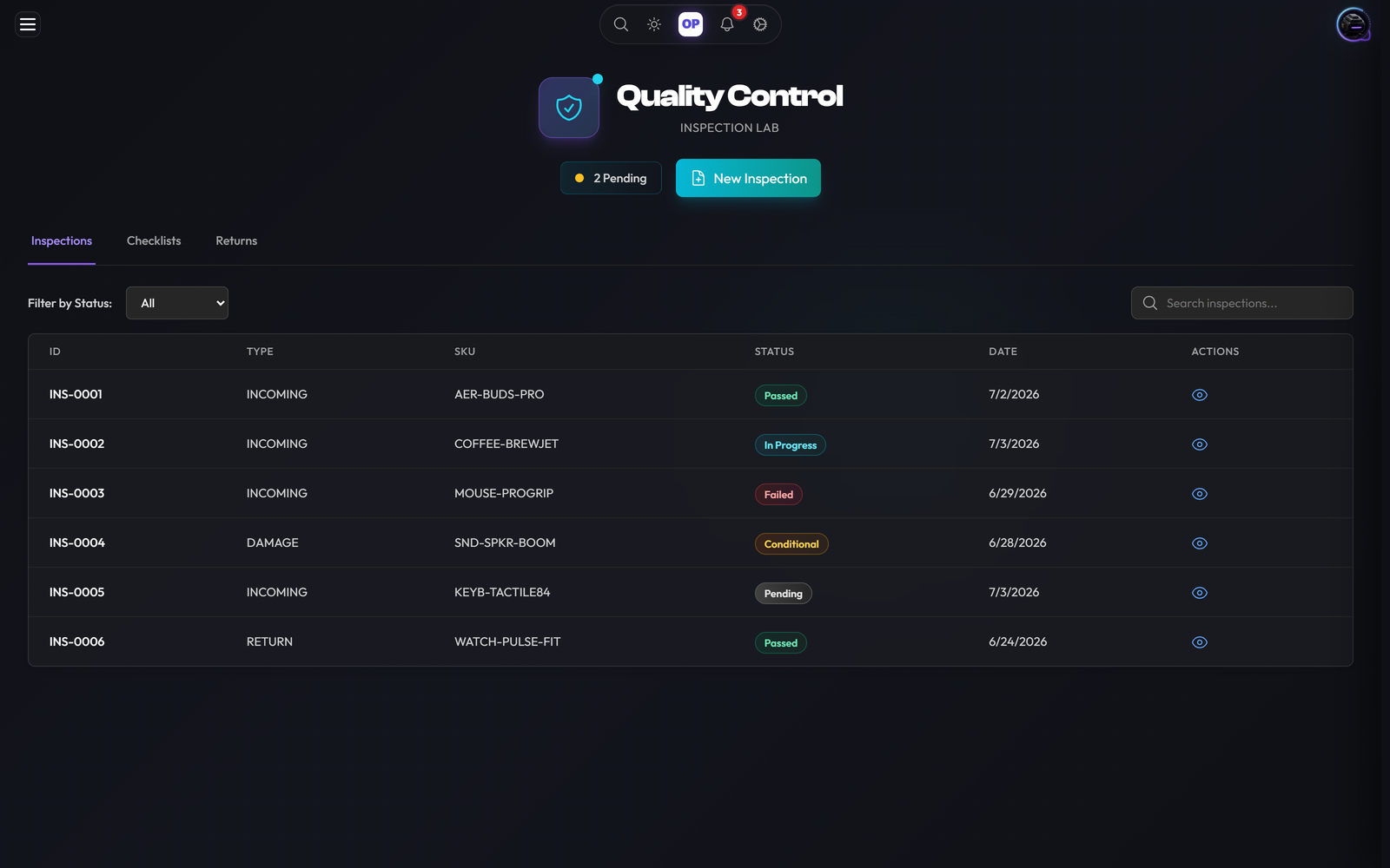 Quality Control, OpsUI product screenshot