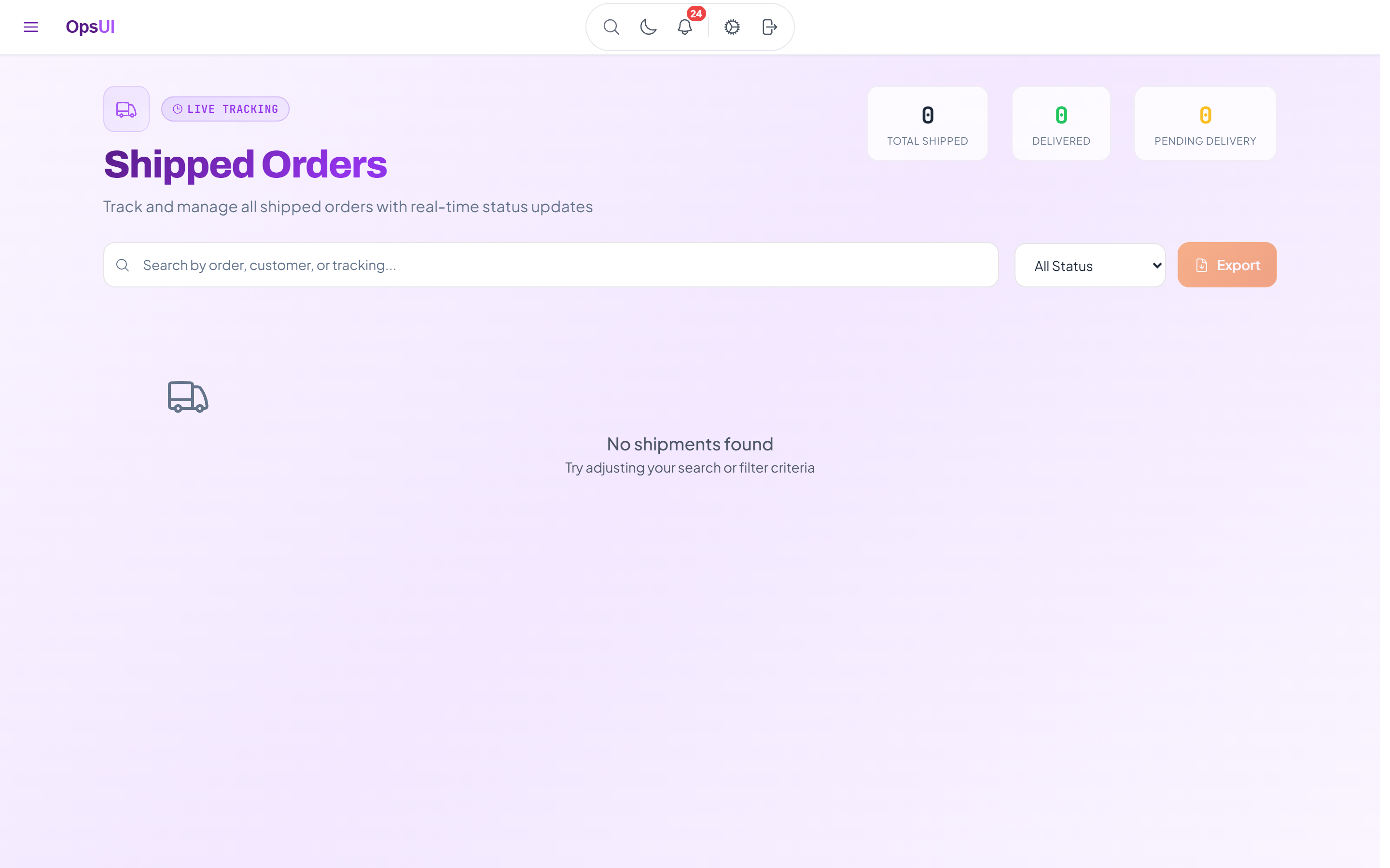 Shipping/Outbound module — OpsUI product screenshot