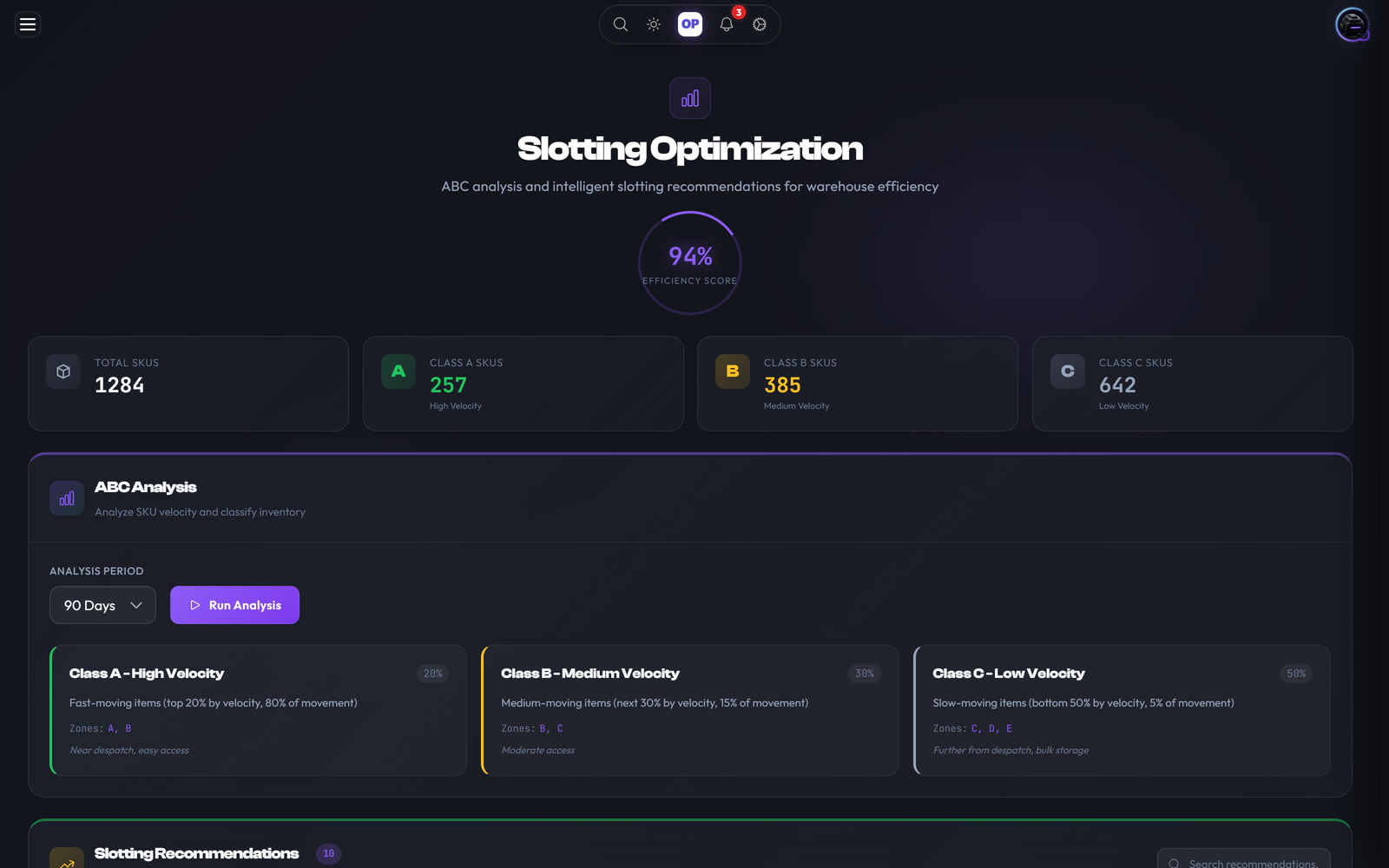 Slotting Optimization, OpsUI product screenshot