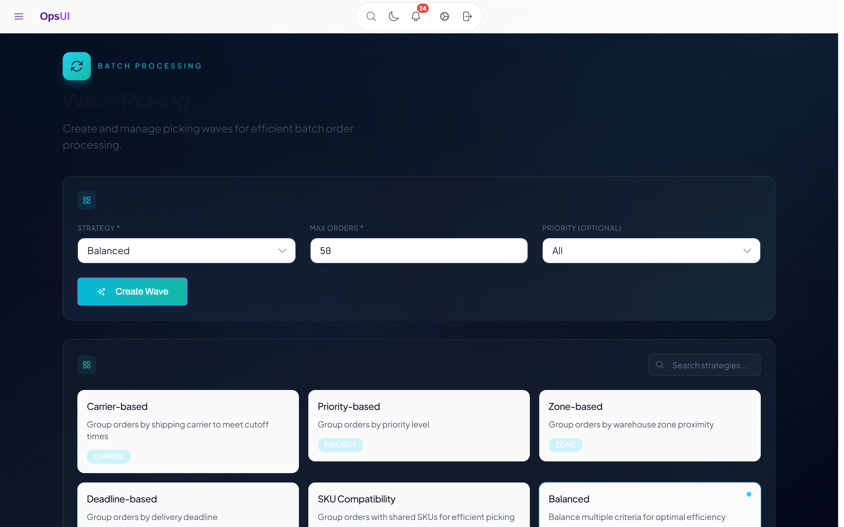 Wave Picking module — OpsUI product screenshot