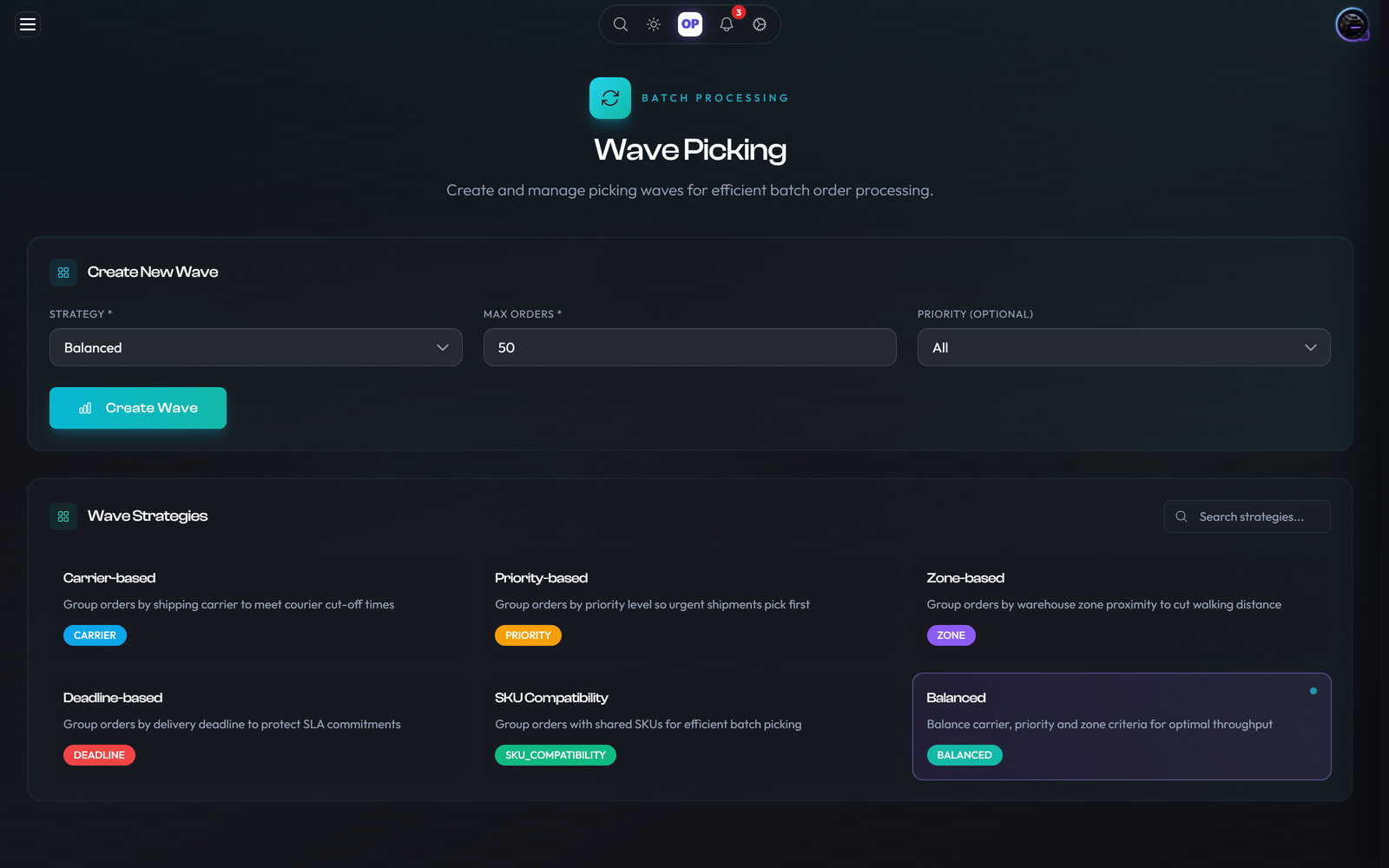 Wave Picking, OpsUI product screenshot